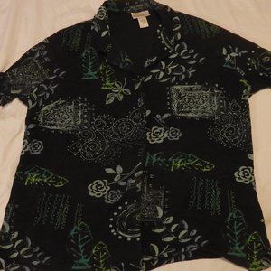 Anna Maxwell Black Fish and Flower Design Shirt